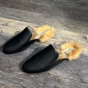 INC International Concepts Black Mules with Faux Fur